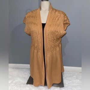 KAYLIN LuLaRoe Short Sleeved Smocked Cardigan ~ SOLID CAMEL woman’s Size Large